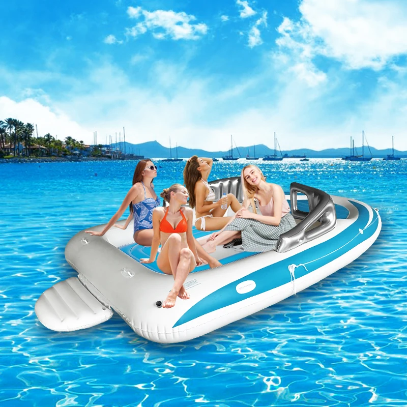 6-Person Inflatable Bay Breeze Boat Island Party Island Inflatable Luxury Mega Yacht Pool Float Water Play Park
