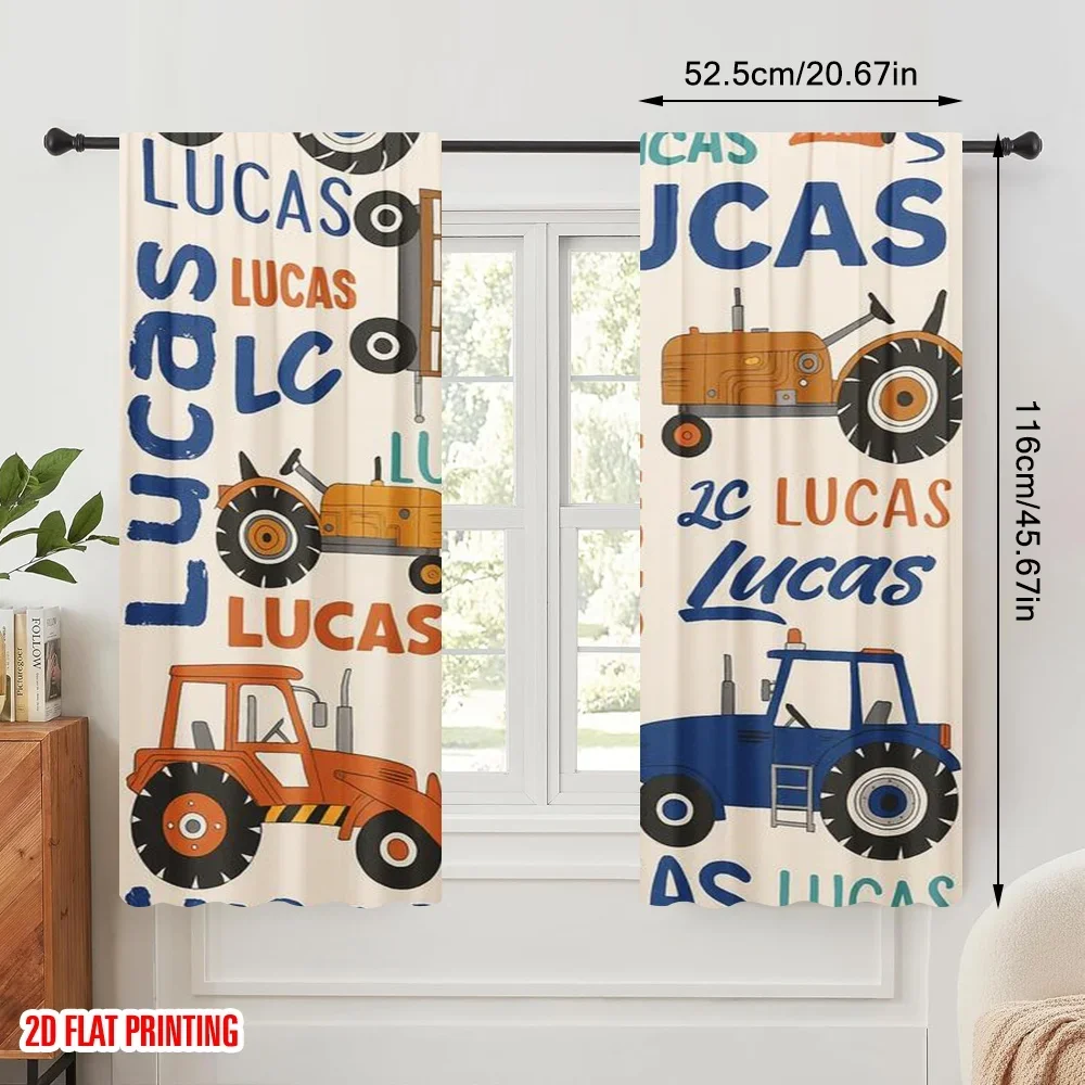 2pcs,2D plane printing Curtains Roller Blinds Tractor Parade Polyester Woven (without rod) Home Decor Ldeal for Living Room,