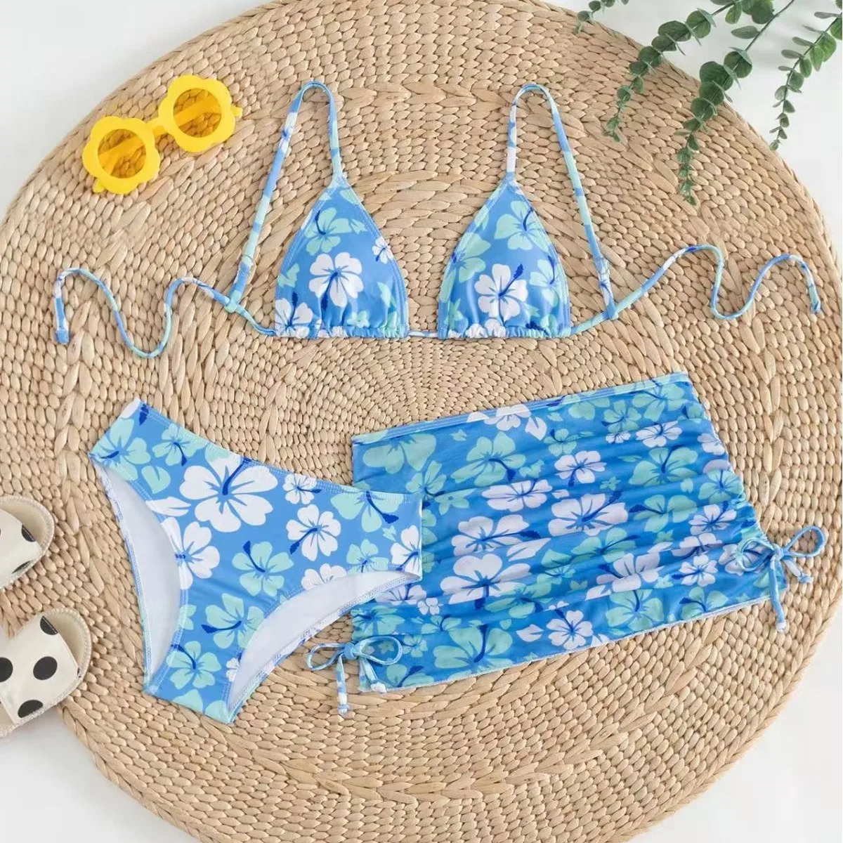 Girls 3pack Flower Bikini Sets Kids Swimsuit& Beach Skirts 7-14 Years Children's Swimwear 2025 Teens Child Girl Bathing Suit