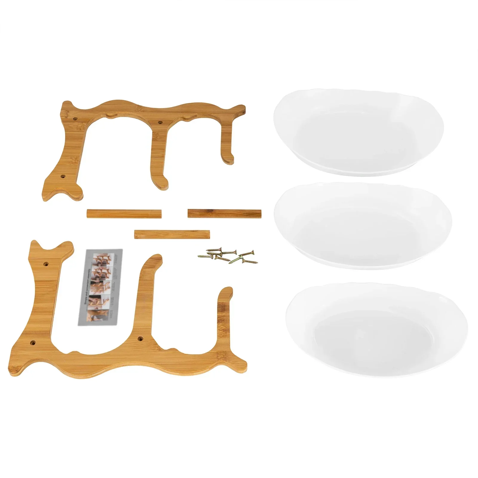 3 Tiered Ceramic Fruit Bowl Detachable Design Space Optimization Fruit Bowl with Bamboo Wood Stand for Fruits, Candies, Food