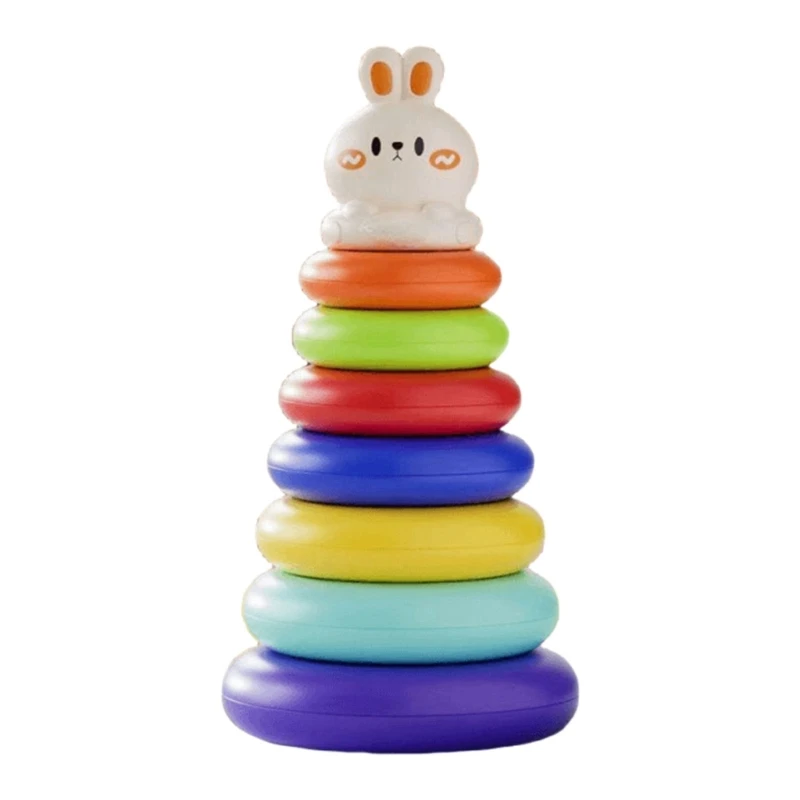 Y4QA Children Rainbow Stacking Rings Color Size Learning Toy Set Educational Playset