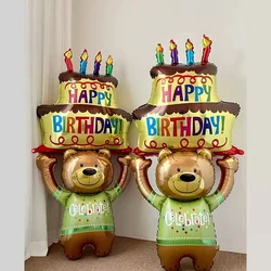 Globos grandes de 3 capas para pastel de feliz cumpleaños, globos de papel de aluminio para pastel de oso de dibujos animados para niños, accesorios de decoración de fiesta de cumpleaños, Juguetes