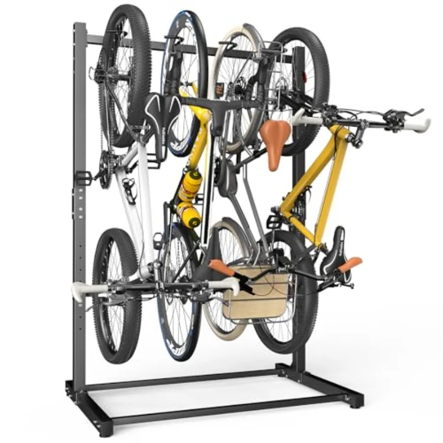 رف دراجة قائم بذاته للمرآب 4 حامل تخزين الدراجة مع قاعدة متذبذبة خالية من شماعات دراجة عمودية شديدة التحمل مع قابل للتعديل