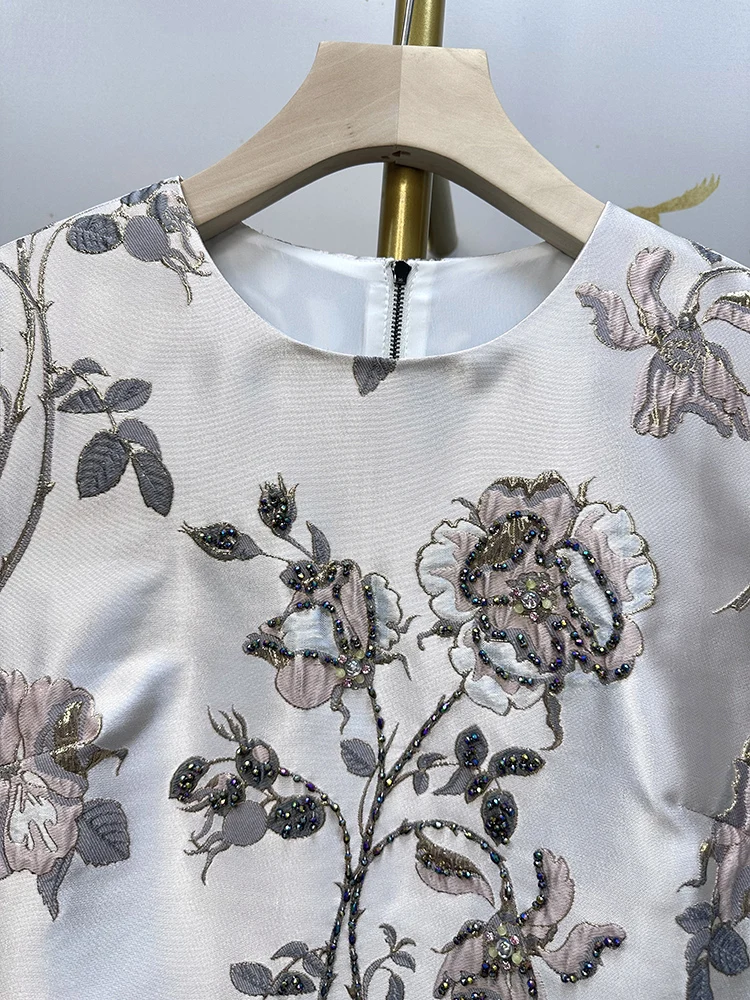 フレンチファッション エレガント 刺繍 花柄 ダイヤモンド サマードレス ラウンドネック ノースリーブ ハイウエスト Aライン カジュアル ショートドレス レディース