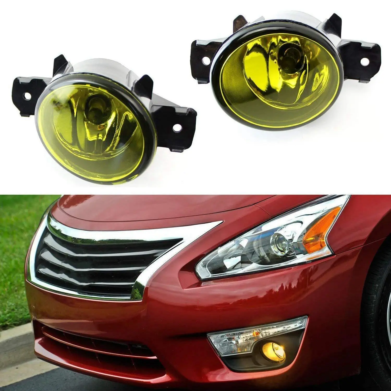 Pair Yellow Lens Halogen Fog Lamps Driver Passenger Side Assembly 55W H11 Halogen Bulbs for Nissan VERSA & Infiniti