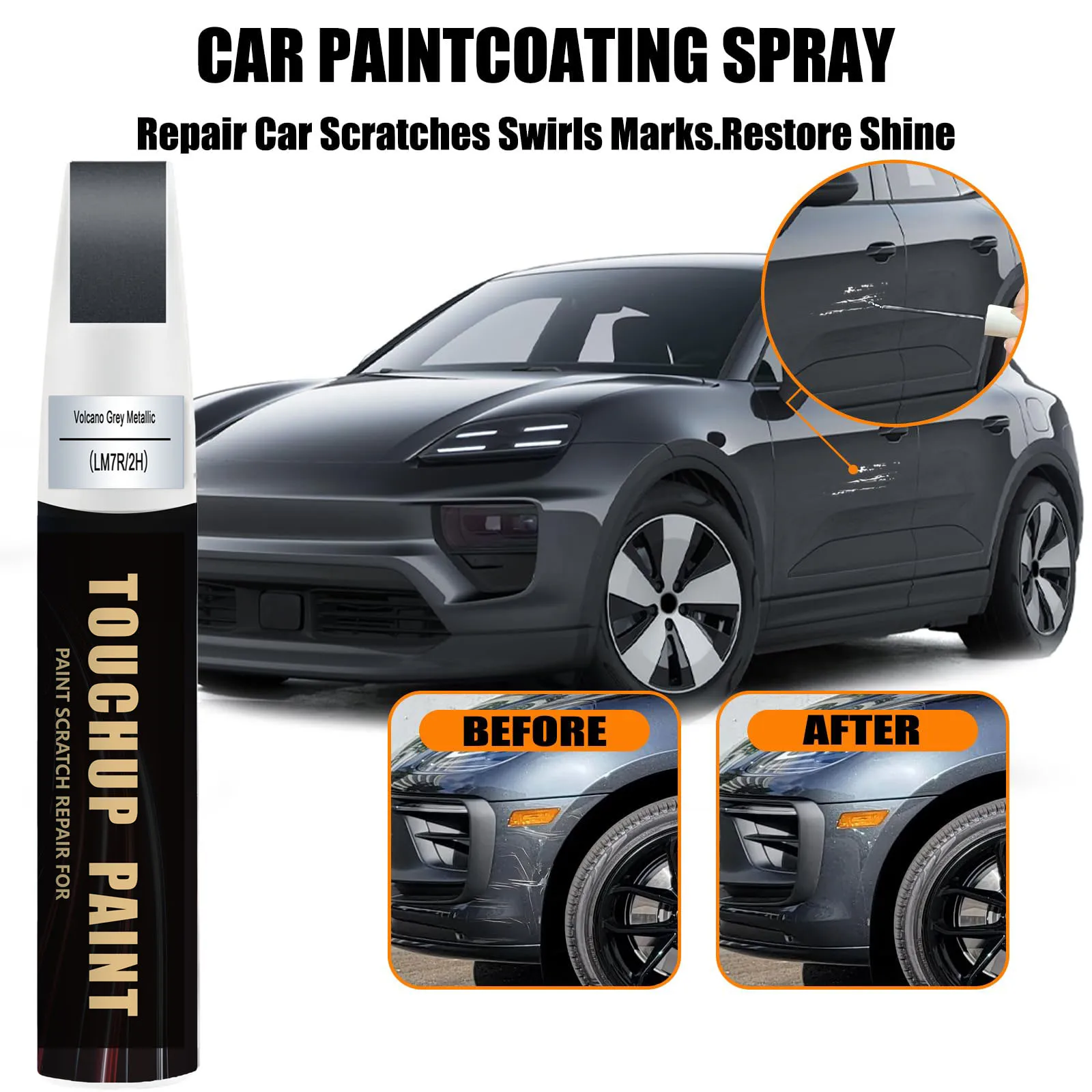 Car Touch up Paint(LM7R/2H Volcano Grey Metallic) Compatible with Porsche, Car Paint Pen Scratch Repair