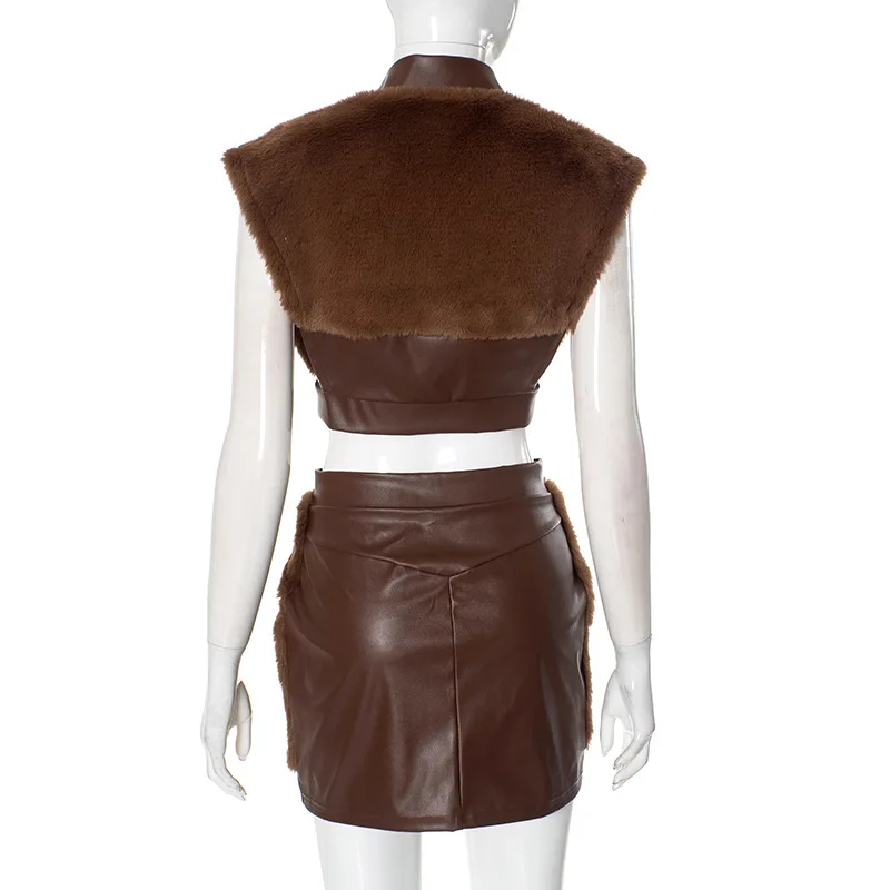 Women Two Piece Sets Shorts Skirt Set Dress Sets Sexy Zipper Tops Short Skirts A Line High Waist Y2k Streetwear Elegant Autumn