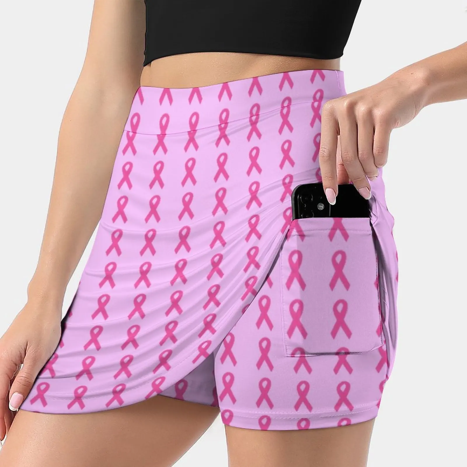 Dark Pink Ribbons On Light Pink Women's skirt With Hide Pocket Tennis Skirt Golf Skirts Badminton Skirts Running skirts Ribbon