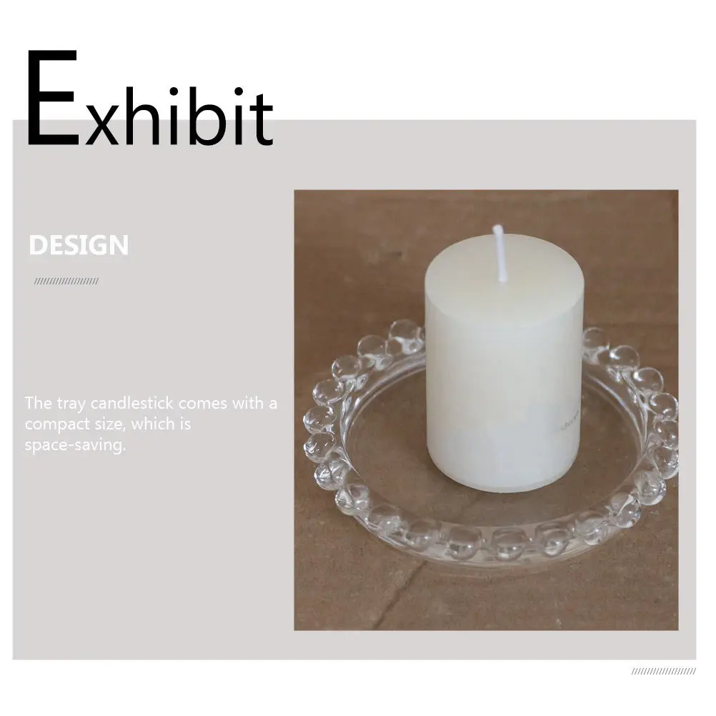 

2Pcs Round Glass Tray Candlesticks Compact Scented Holders Decorative Glass Stand for Home and Festival