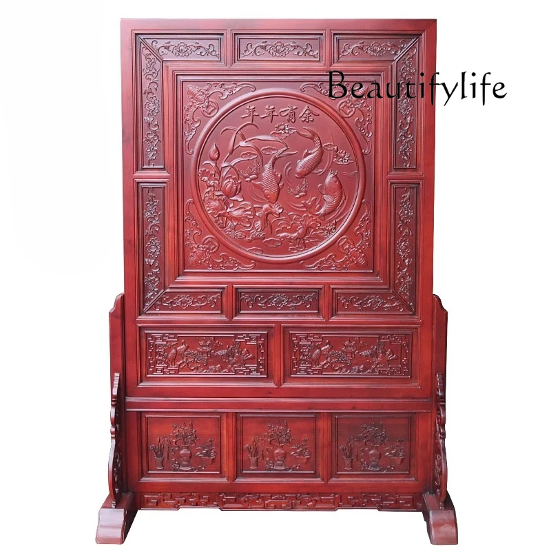 

Camphor wood screen solid wood carving flower partition Chinese floor insert feng shui entrance living room lobby