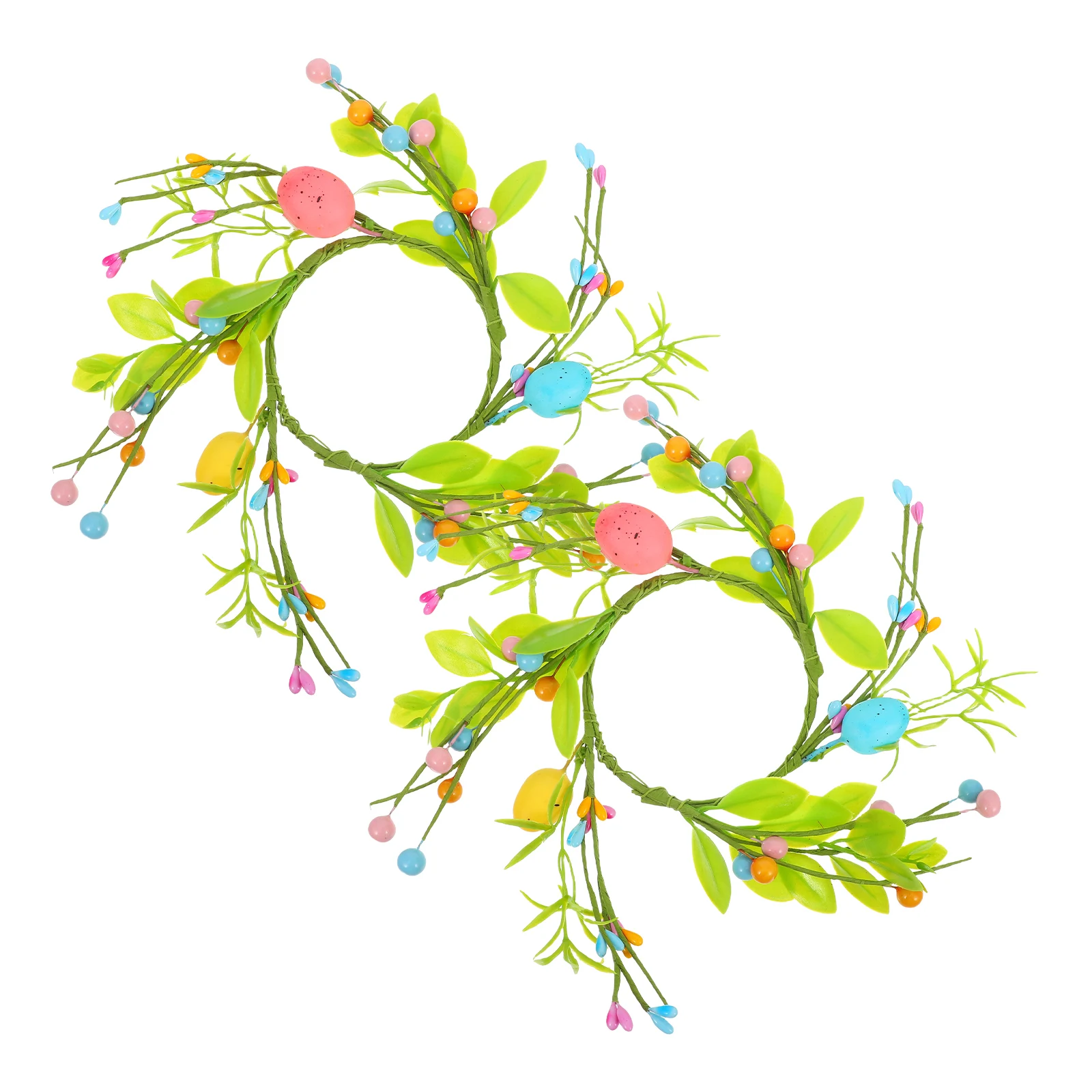 

2 Pcs Easter Wreath Garland Rings Wreaths Candles Artificial Egg Desktop Decor for Pillars Dining Table