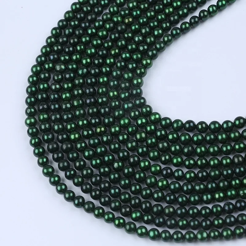 

7-8mm dyed pistachio green color freshwater near round pearls beads strand for jewelry making wholesale