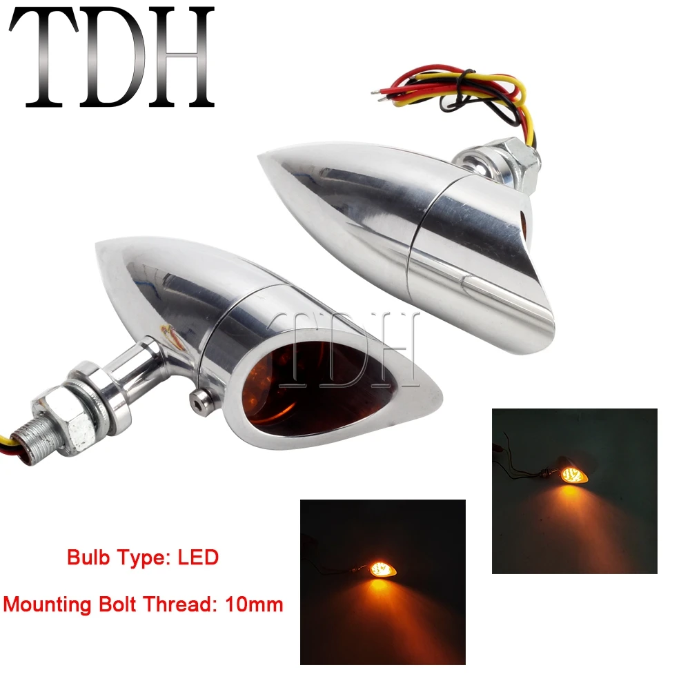 

Chopper 10mm Mounting Bolt Bullet LED Turn Signal Light For Harley Honda Suzuki Kawasaki BMW Ducati Retro Indicator Lamp Chrome