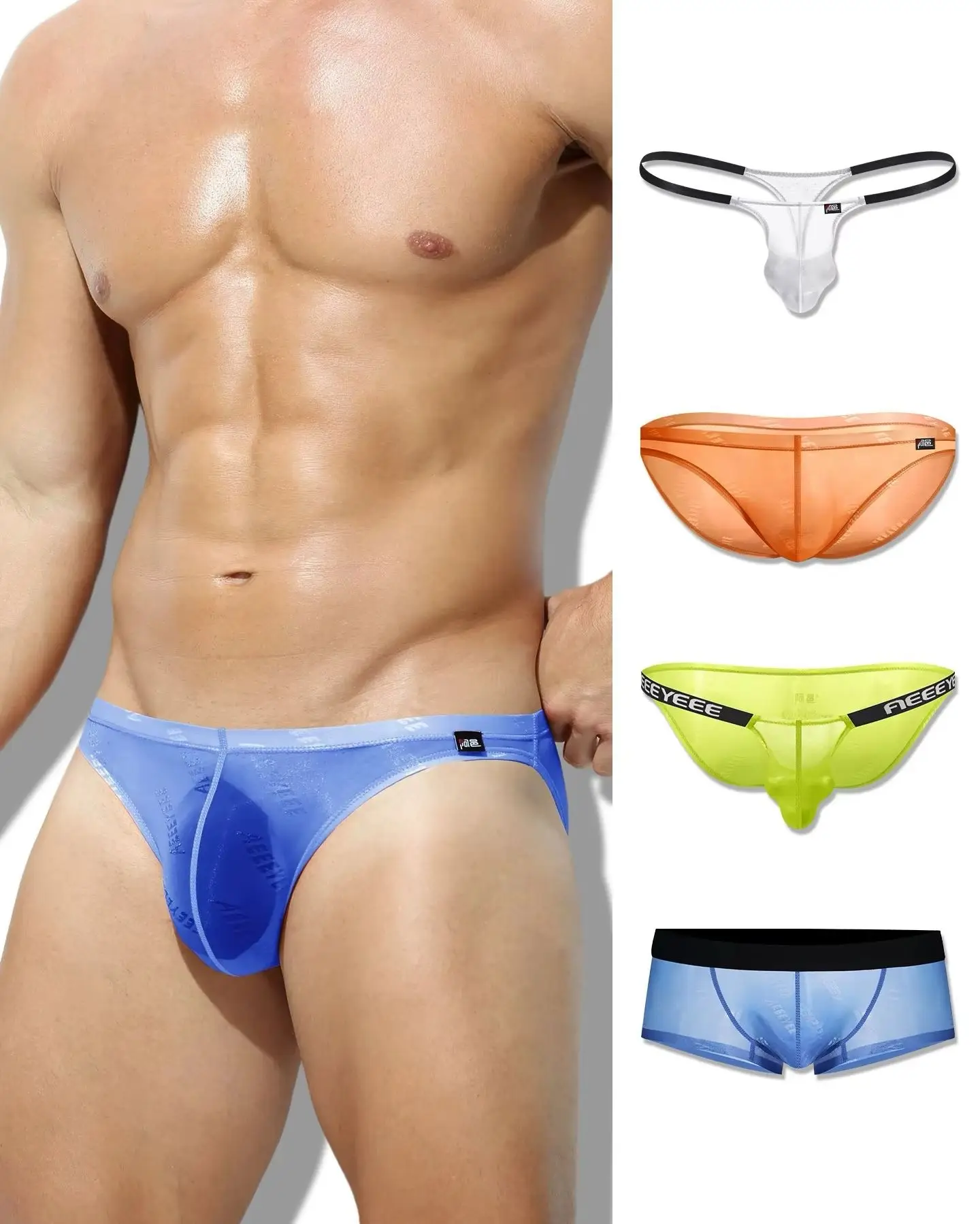 Men Ultra-Thin Ice Silk Solid Color Boxer Yellow Blue Briefs Hot Low-Waisted Transparent Traceless Soft Sport Pants Underwear
