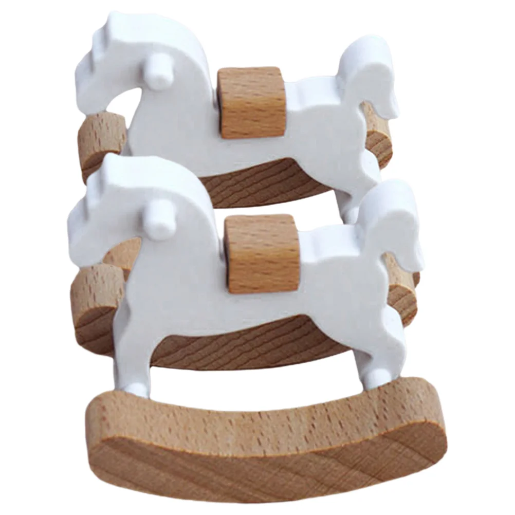 2 uds pequeño caballo de madera muebles en miniatura decoración de la casa silla mecedora sólida para niños pequeños