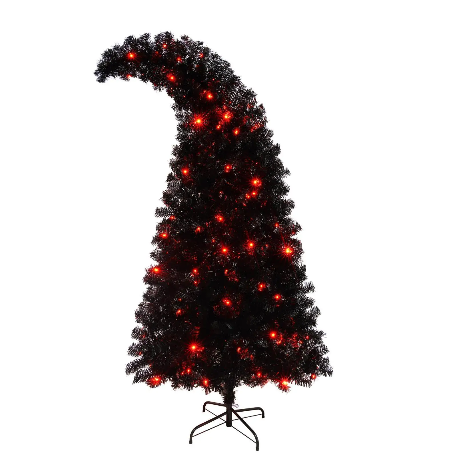 

Whimsical Curved Top 6FT Black Christmas Tree Prelit LED Artificial Xmas Tree Full 900 Tips for Holiday Home Decor