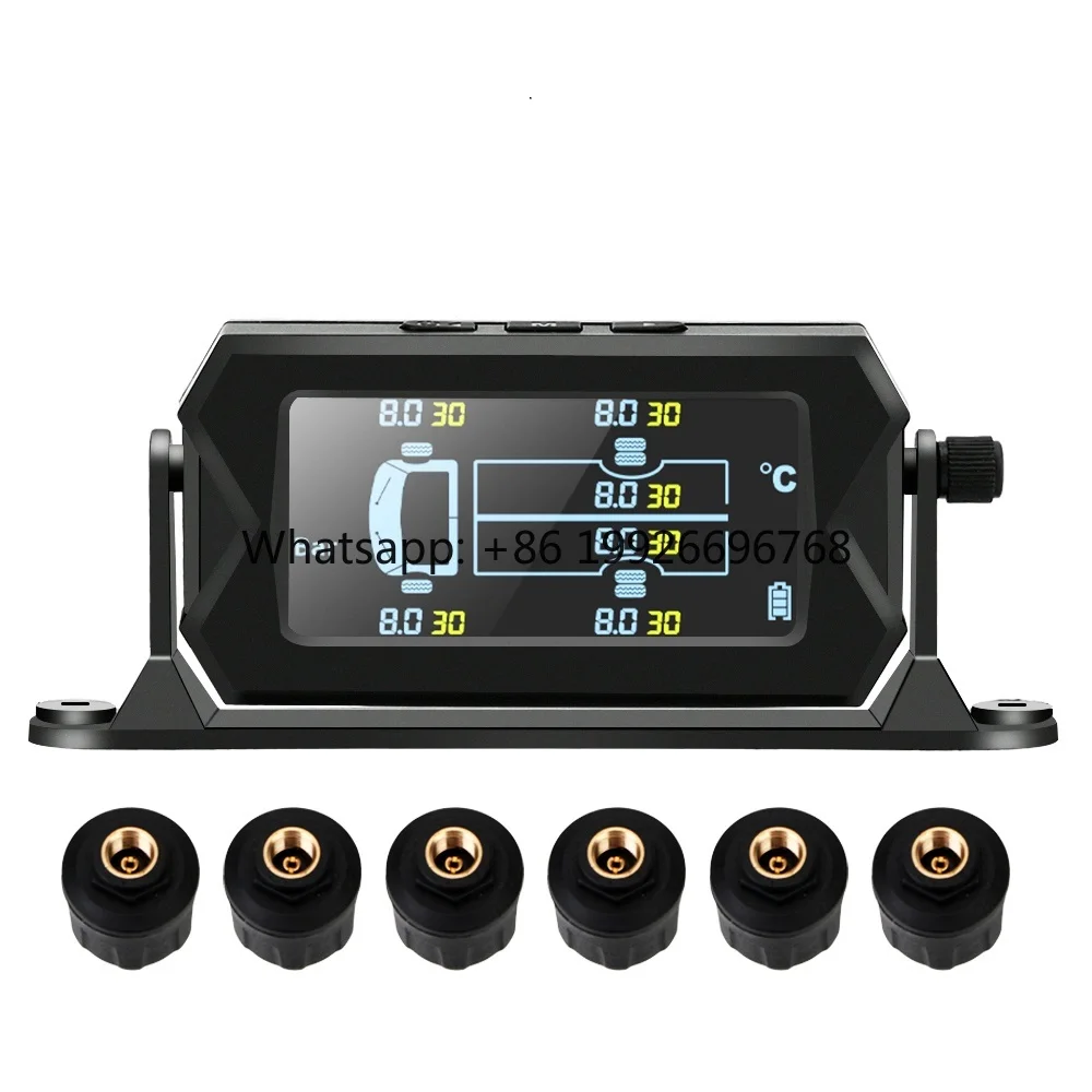 

Truck TPMS Tire Pressure Monitoring System TPMS Solar Charge with 6 External Sensors Digital LCD Tyre Temperature Alarm Monitor