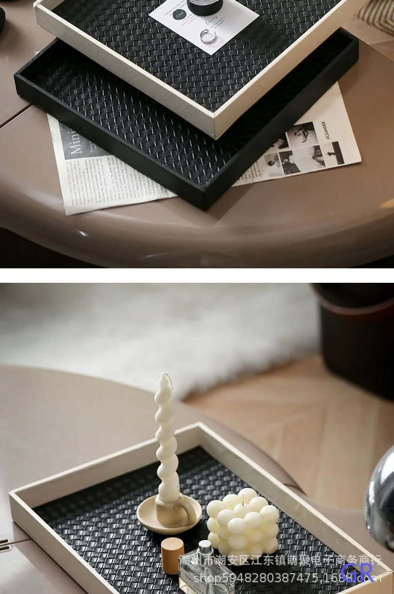 Luxury Leather Tray Square Decorative Storage Tray for Perfume Cosmetics Vanity Organizer