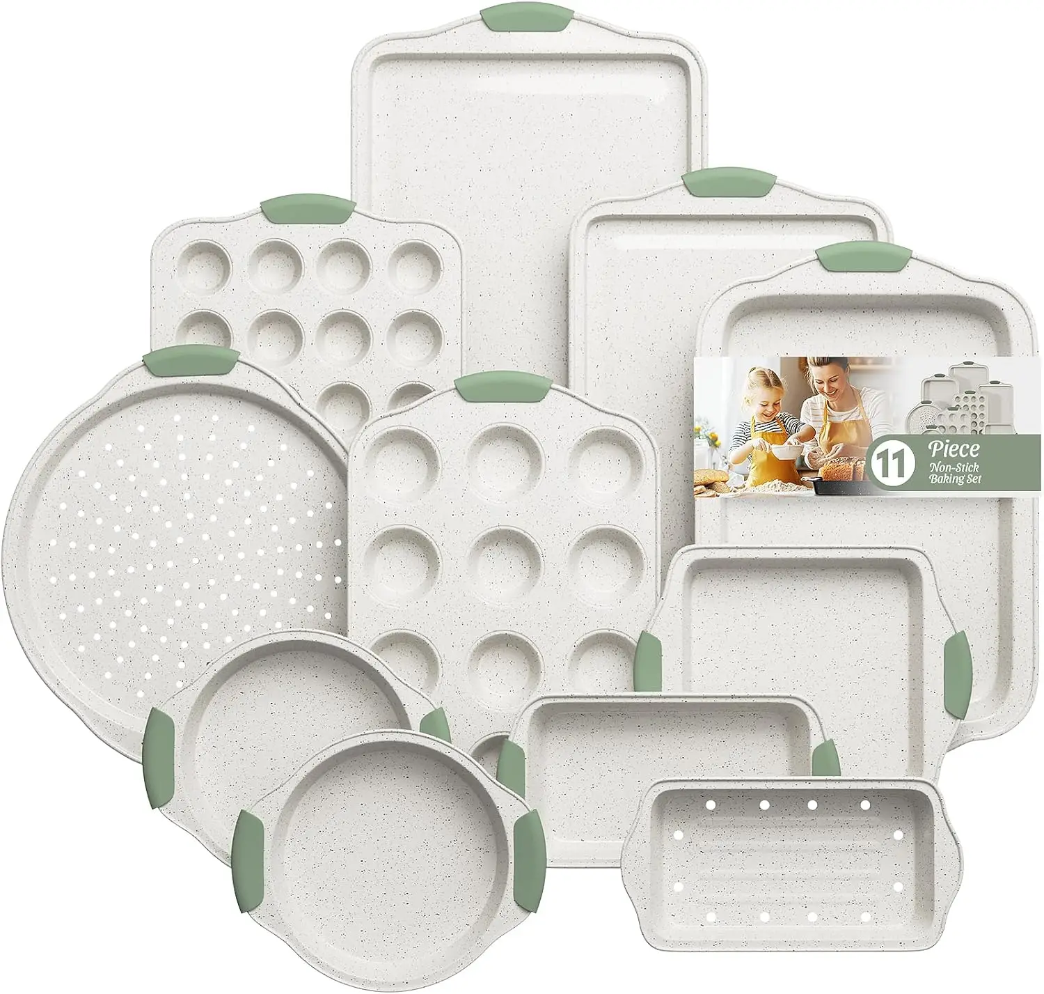 

Набор для выпечки из 11 предметов, нетоксичный, с антипригарным покрытием, с термостойкими ручками, включает противень для печенья и круглую форму для торта