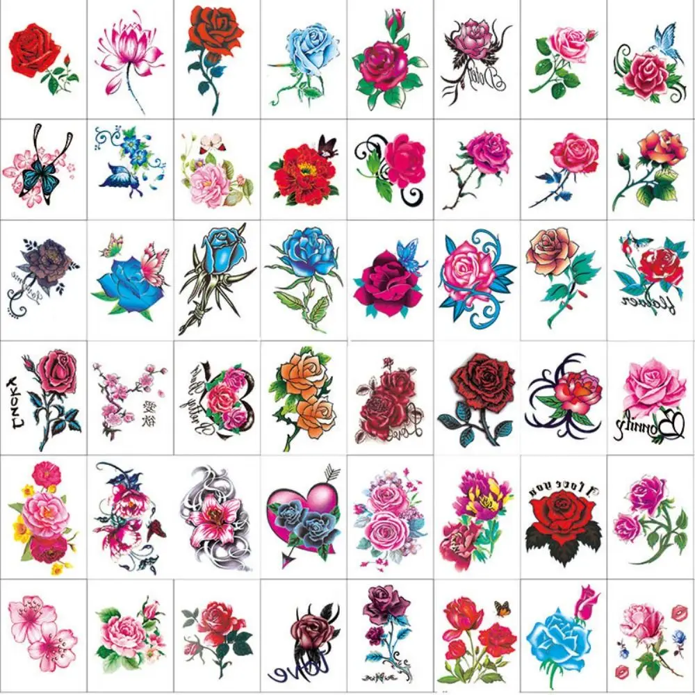 

5/10/20/30/50 pcs Rose/ Butterfly Pattern Temporary Tattoo Stickers Waterproof 3D Texture Butterfly Tattoo Stickers Small