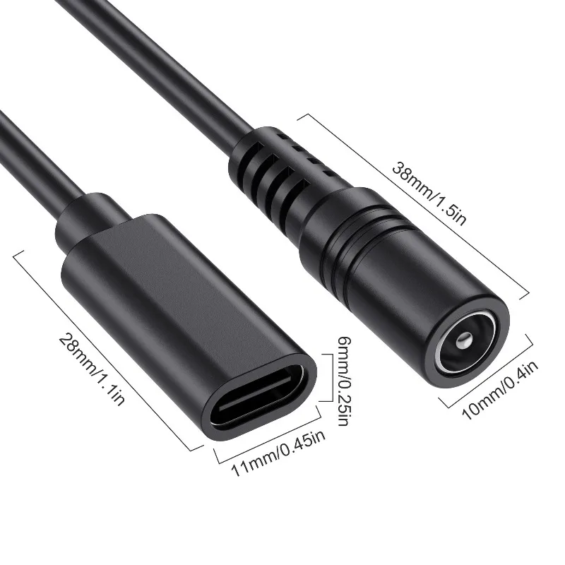 USB tipo C hembra entrada a DC 5,5x2,1mm macho hembra Cable de carga de energía 3A