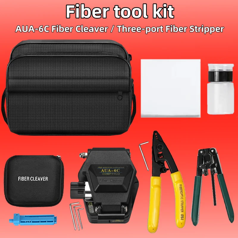 

FTTH Fiber Optic Tool Kit With AUA-6C Fiber Cleaver Optical Fiber Leather Wire Stripper CFS-3 Three-port Fiber Stripping Pliers