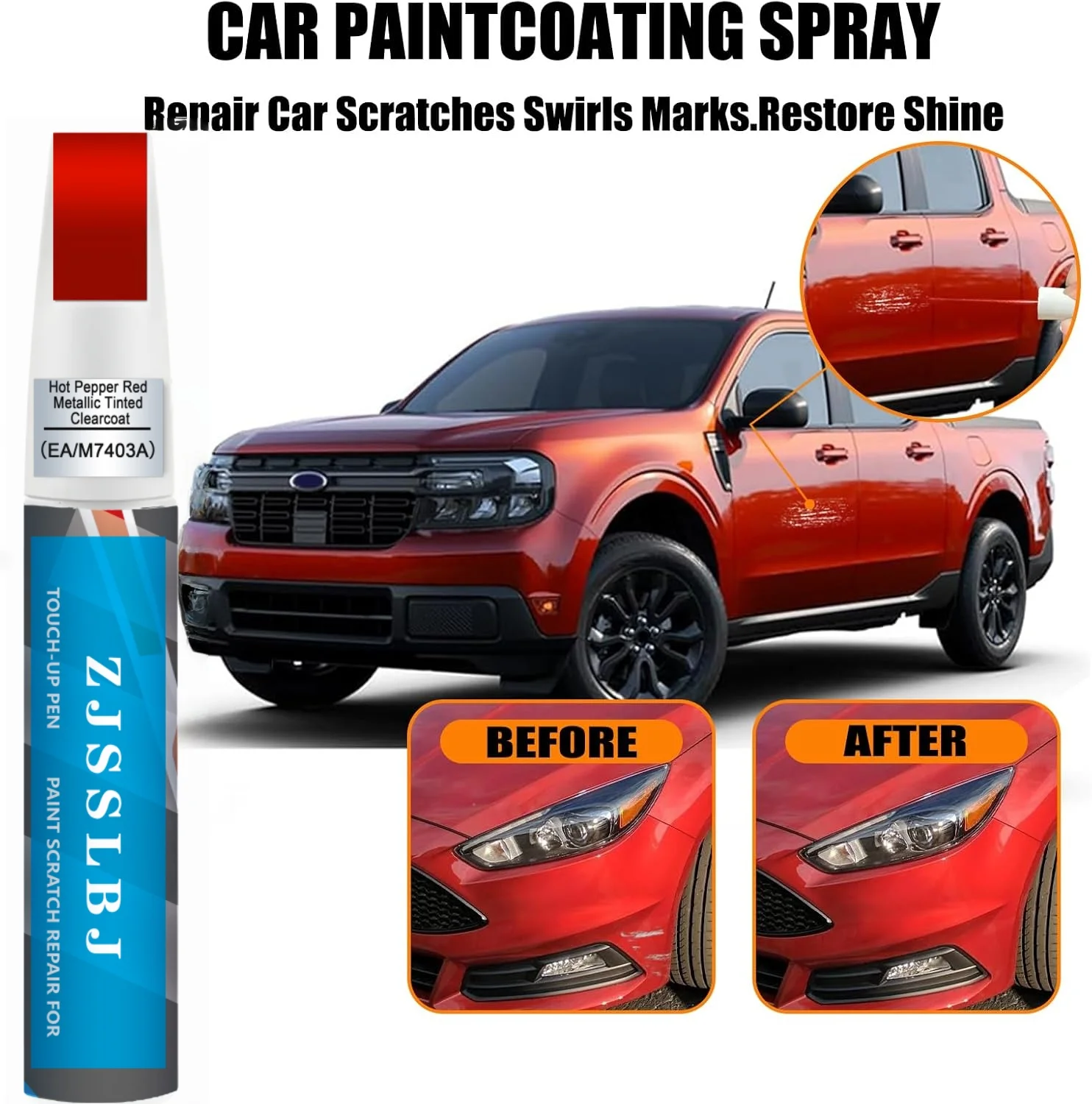 EA/M7403A Hot Pepper Red Metallic Tinted Clearcoat Touch Up Paint for Ford, Car Paint Pen Scratch Repair Two-In-One Touch Up Pai