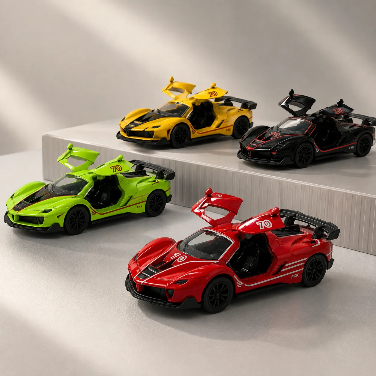 (Corrugated Box) Striped Track-Ready Supercar Diecast Toy Car, with Power Return Function, Metal Casting, the Best Gift.