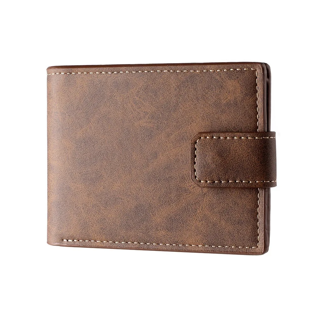 Vintage PU Leather Men's Wallet Multiple Card Slots Compact Design Card Wallet Button Closure Short Wallet Daily Carry