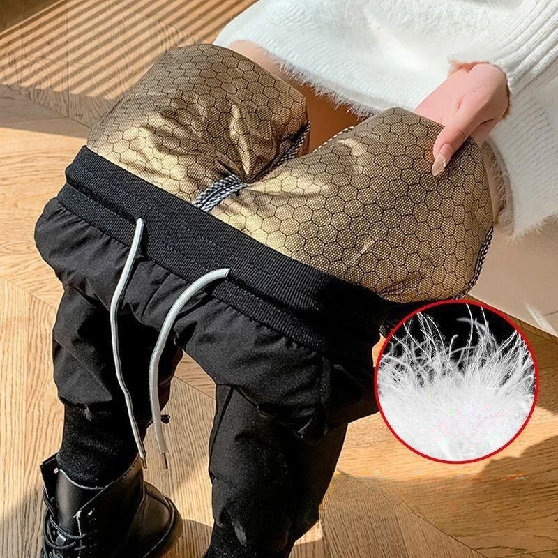 Women's Autumn Winter New High Waist Down Cotton Pants Fashion Simple Solid Large Size Thickened Loose Casual Slimming Pants