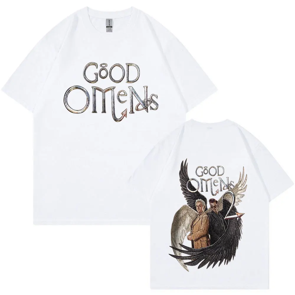 Good Omens Vintage Graphic T Shirt Men Fashion Cotton Short Sleeve T-shirts Unisex Casual Oversized T-shirt Harajuku Streetwear