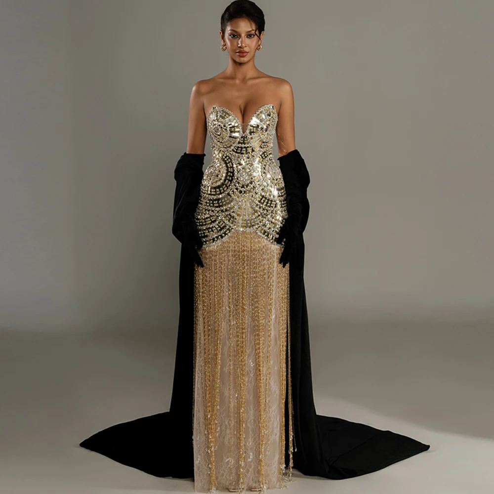 

Блестящее вечернее платье с пайетками и кристаллами, высококачественное кружевное платье на заказ, очаровательное прямое платье с бахромой для вечеринок