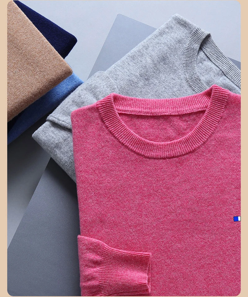 Hot Sale Men Sweater O-neck Long Sleeve Pullovers Solid Color Standard Clothes Male Cashmere Knitting Jumpers