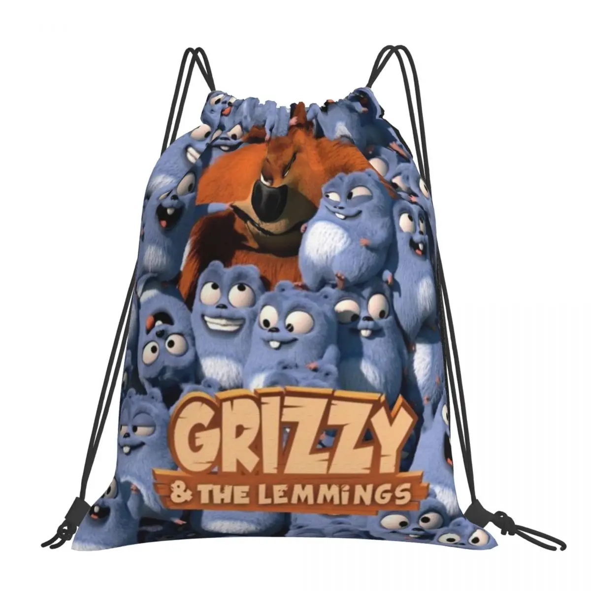 Funny Grizzy And The Lemmings Cartoon Characters Backpacks Portable Drawstring Bags Sundries Bag Book Bags For Travel School