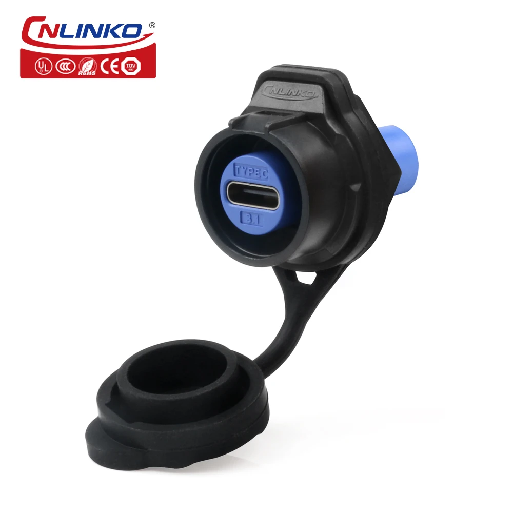 CNLINKO LP16 Waterproof Type-C USB 3.1 5A Female Socket Jacks Panel Mount USB C Connector for Fast Charging Data Transfer 10Gbps