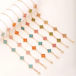 Colorful Crystal Four Leaf Clover Bracelets for Women Girls Lucky Clovers Flower Fashion Wrist Chain Jewelry Party Wear Bijoux