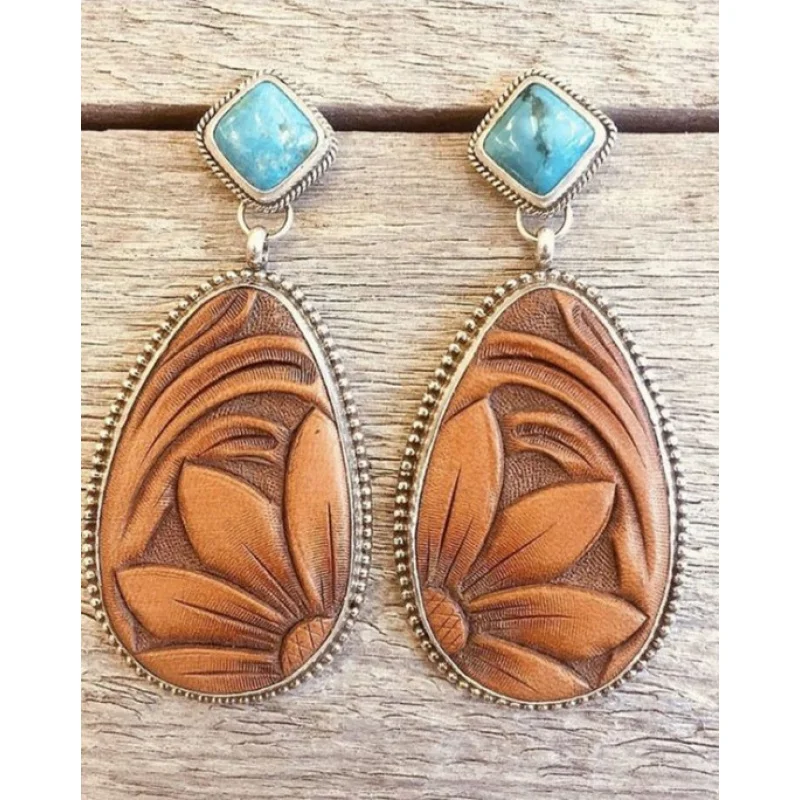 Cross Border New Antique Silver Turquoise Charming Women's Earrings Euro Fashion Brown Sunflower Drops Accessories