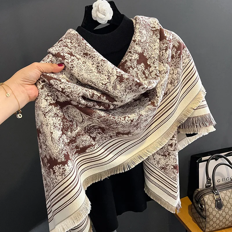 Autumn and Winter Ethnic Romance  Square Scarf Female Tourism Photography Warm Imitation Cashmere Scarf