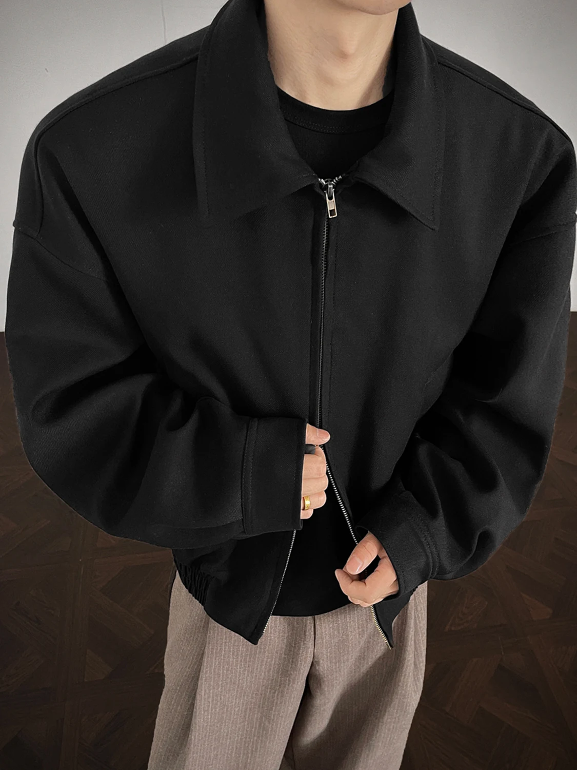 

American Sle Cleanfit Collar Jaet Men's Loose Fit ort Sve Zipper Closure Color Home Daily Commute Work Travel