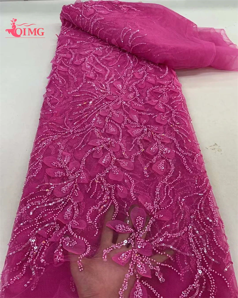 

OIMG High Quality African Nigerian 3D applique Lace Fabric For Wedding With sequin Groom Embroidery French Lace Fabric