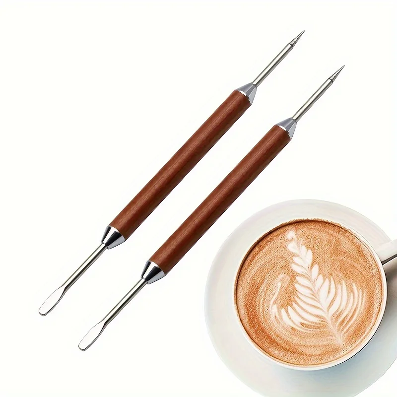 

2-piece set of high-quality rosewood handle latte art needles - stainless steel coffee decoration tool, suitable for coffee shops, restaurants, kitchens, weddings and other occasions, a great gift