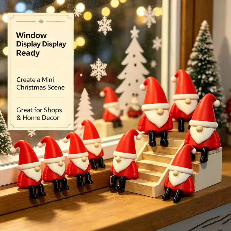 【HG】Cute 3D Printed Christmas Gnome Figurine With Dangling Legs For Home Holiday Party Decoration
