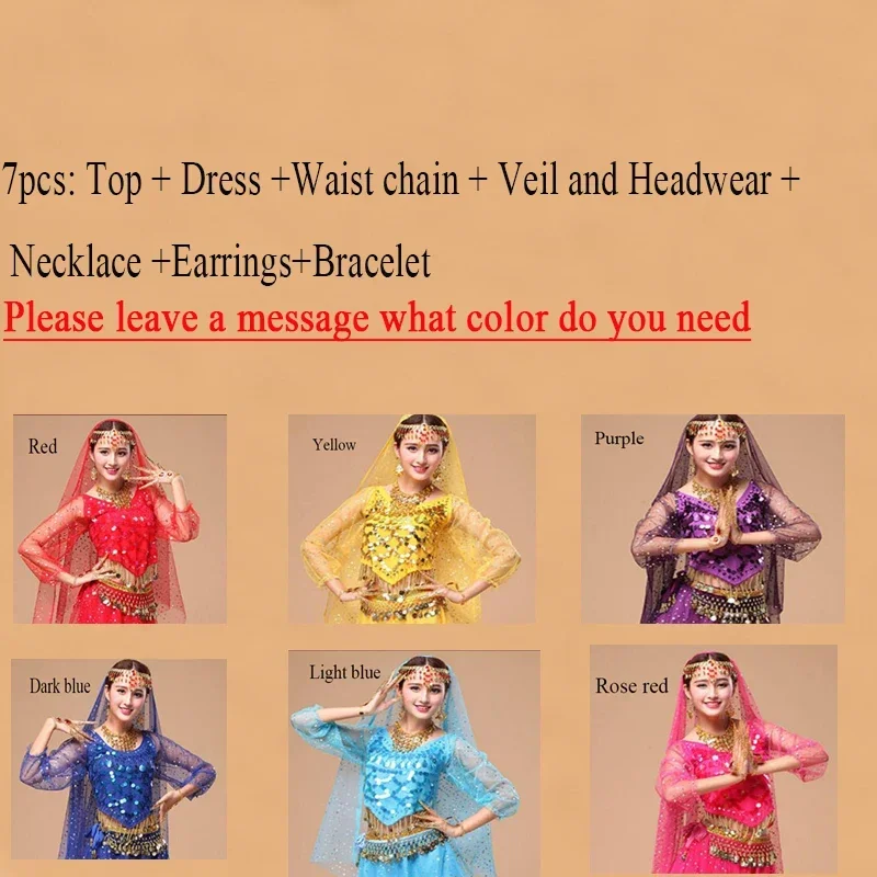 India Costumi di danza del ventre 6 colori Nuove donne adulte Costumi di Bollywood Donne Costume di danza del ventre Set Costumi di danza di Bollywood