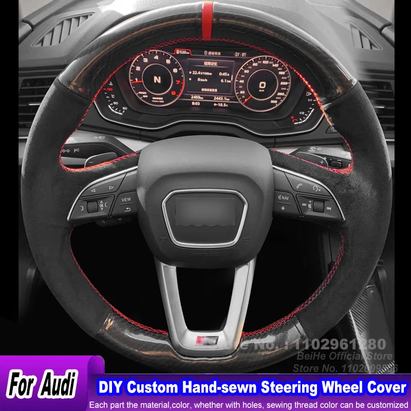 

DIY Hand-sewn Durable Suede Leather Steering Wheel Cover For Audi A4 B9 Avant Allroad Q3 Q5 SQ5 Q7 SQ7 Q8 Interior Accessories