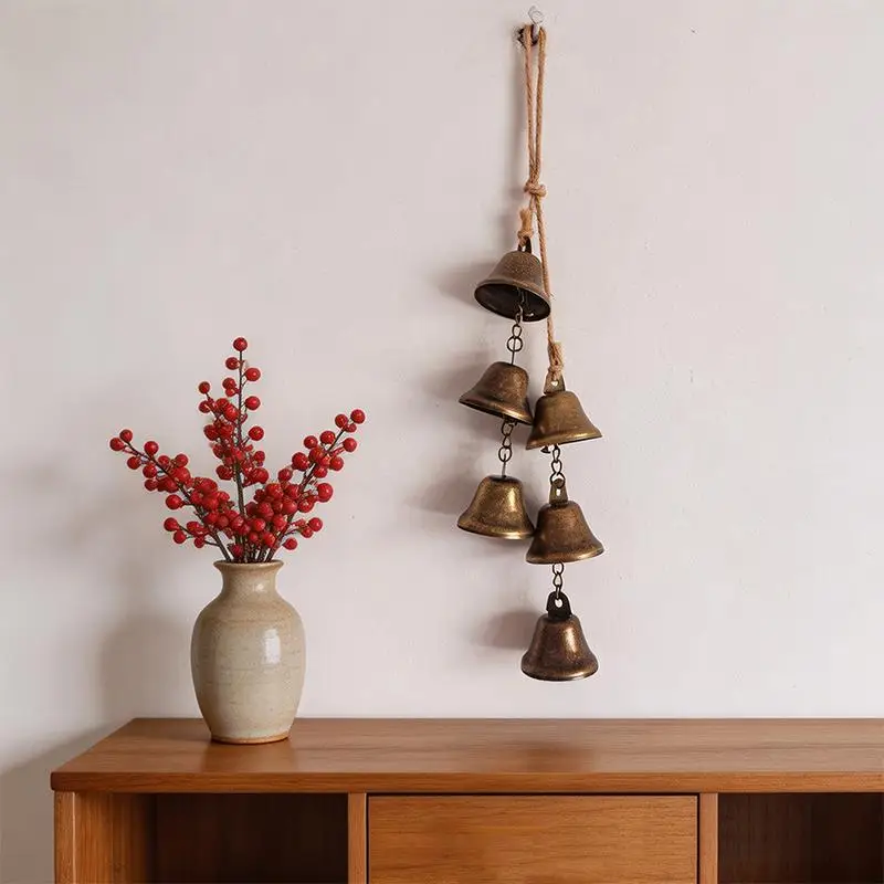 Vintage Brass Hanging Bells Perfect Housewarming Gift Rustic Retro Melodic Chime Wall Decor for New Home Garden Porch