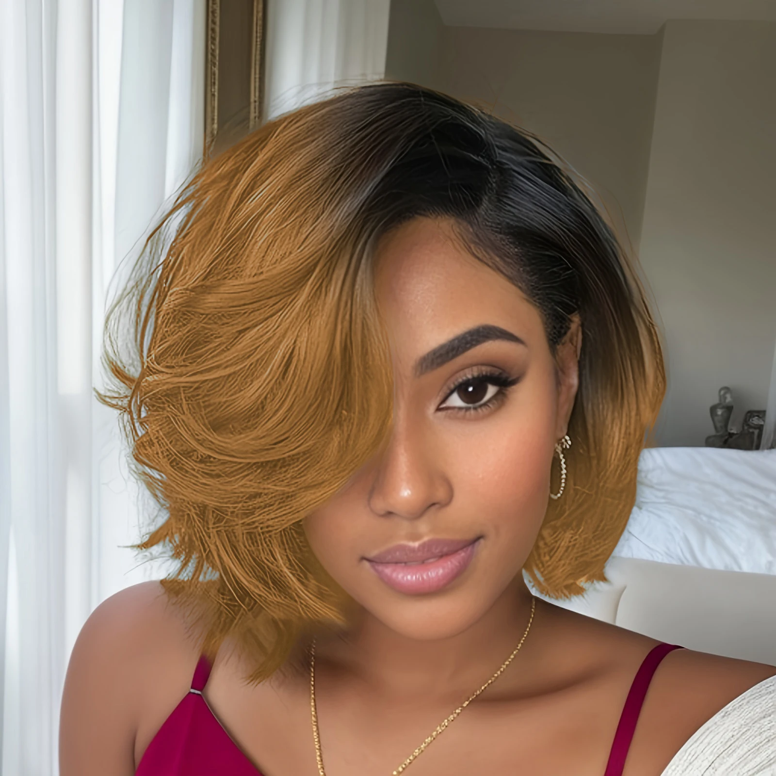 人毛ウィッグ女性のためのストレートボブウィッグ 13 × 4 レースフロント透明レースナチュラル事前摘み取られたピクシーカットナチュラルカラーブラウン 1