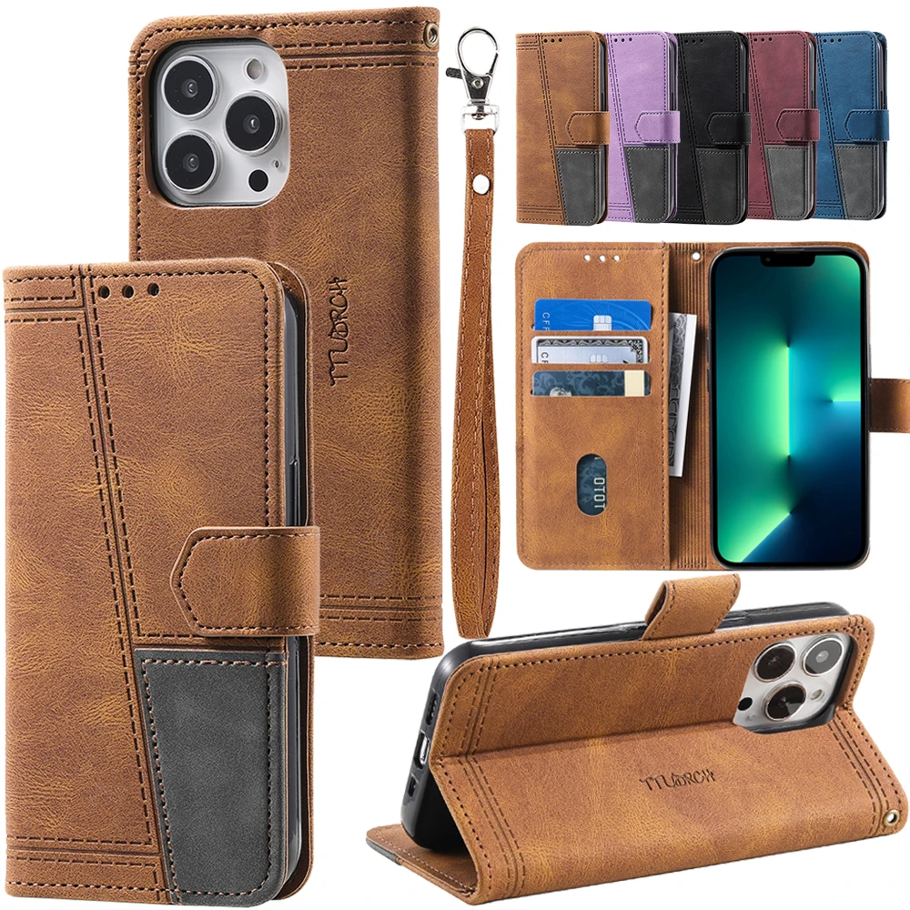 Leather Flip Case For iPhone 16 Pro Max 16PRO Wallet 9 Card Slot Stand Magnetic Classic Rope Mobile Phone Cover