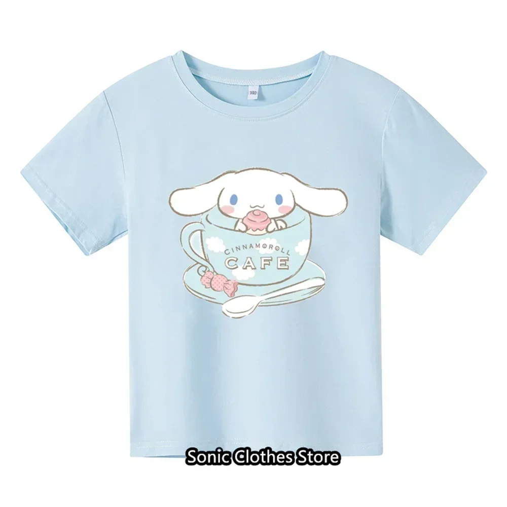 New MINISO Cinnamon T-shirt for children's clothing, girls and boys, fashionable casual short sleeved Sanrio cartoon T-shirt