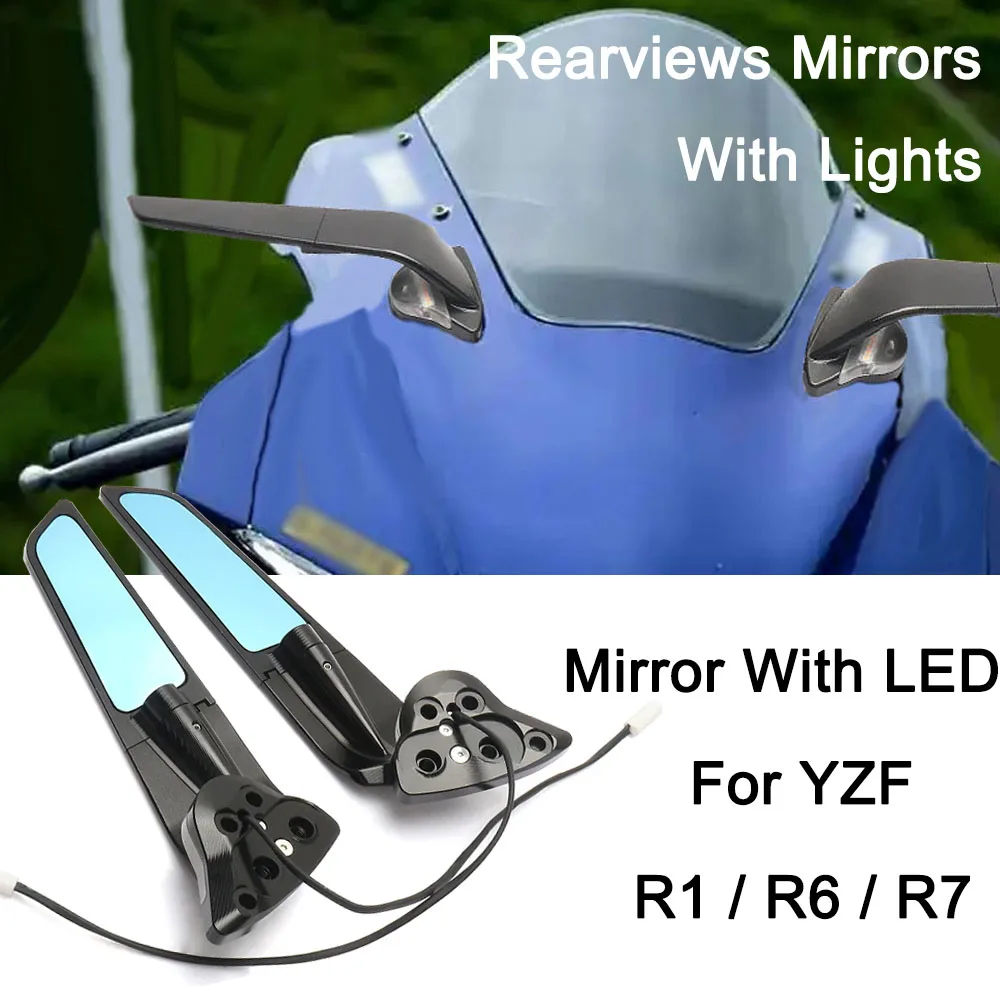 

For YAMAHA YZF R7 2021-2025 R6 17-20 YZF R1 15-19 Rearview Mirror Motorcycle Adjustable Rear View With Front Turn Signa Rearvie