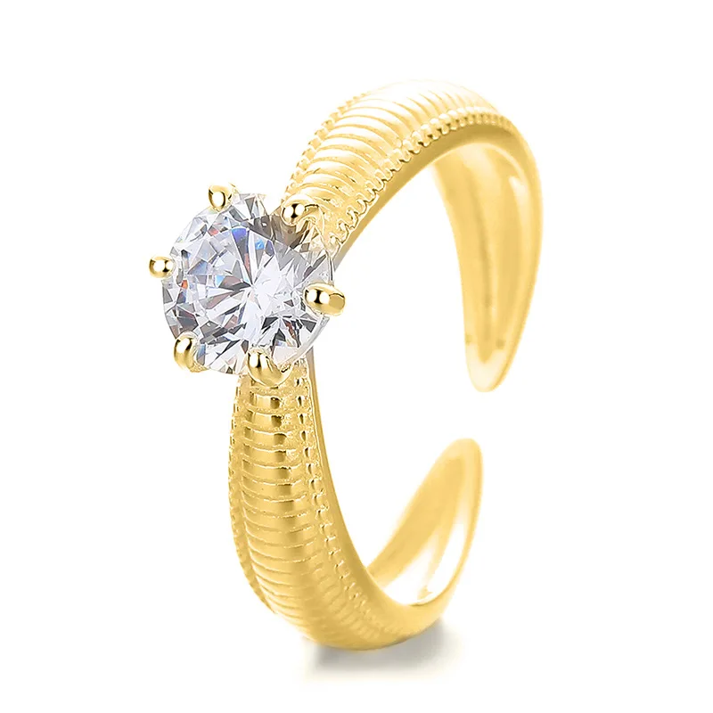 

S925 sterling silver jewelry with sparkling diamond stripes, women's ring, niche design, versatile ring, diamond ring